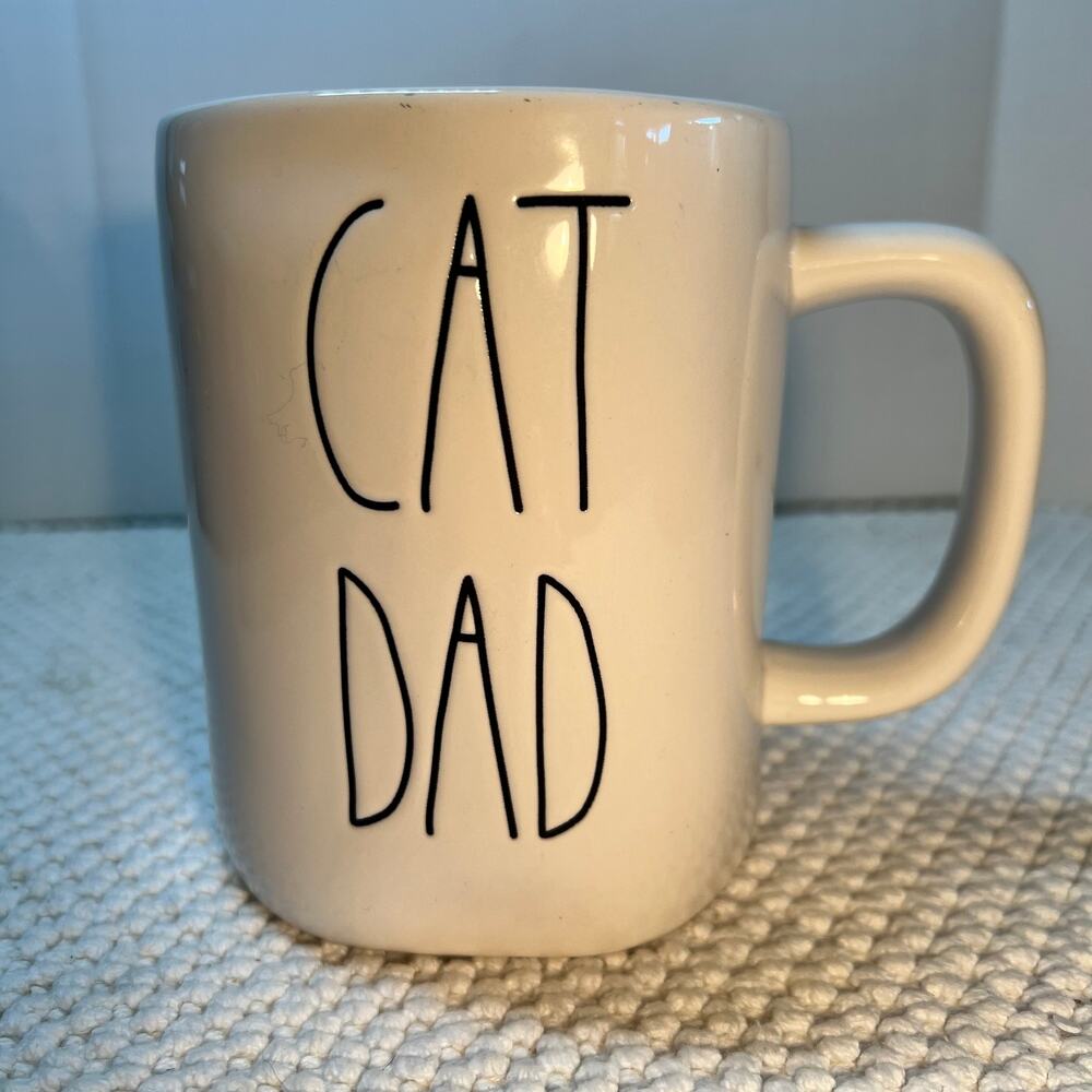 Rae Dunn by Magenta CAT DAD White Ceramic LL Coffee Mug